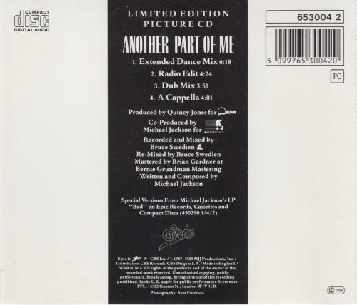 Michael Jackson Another Part Of Me - Picture CD UK CD single